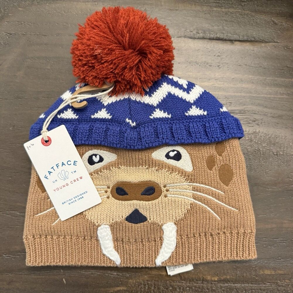 Fat Face London Kids Walrus Bobble Hat Young Crew Bobble Winter Small Child NWT